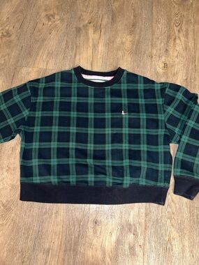 Jack Wills Green Plaid Cropped Sweatshirt Mellor Track Top Womens